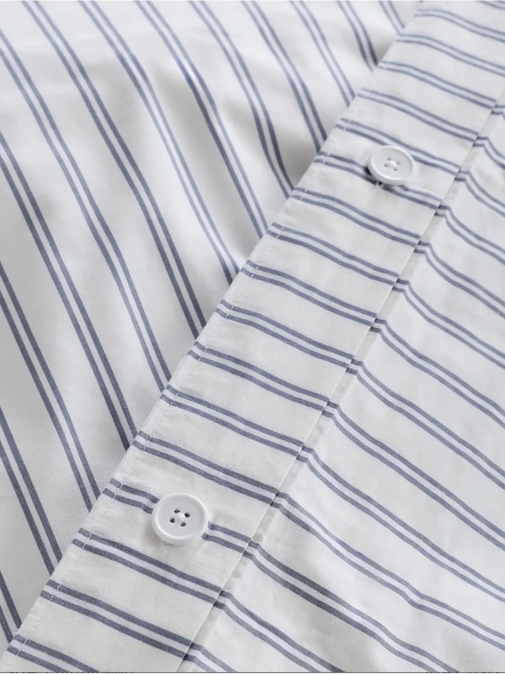 Quince Organic Crisp Percale Double Stripe Duvet Cover Set NAVY and WHITE NWOT